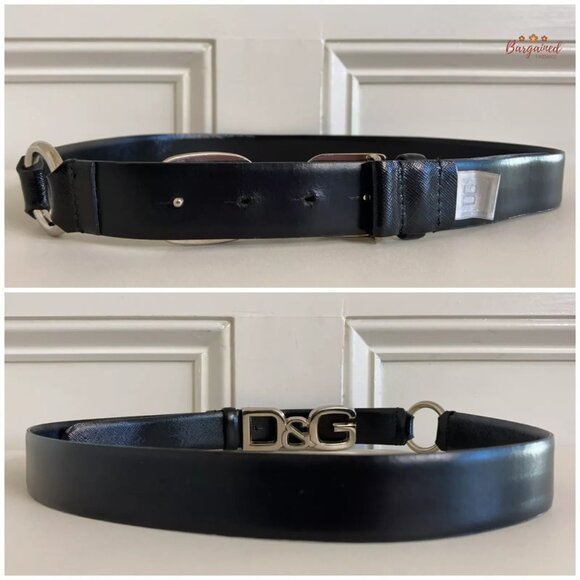 Authentic Dolce & Gabbana Black Patent Leather Silver D&G Buckle Belt Size 90/36 main image 7